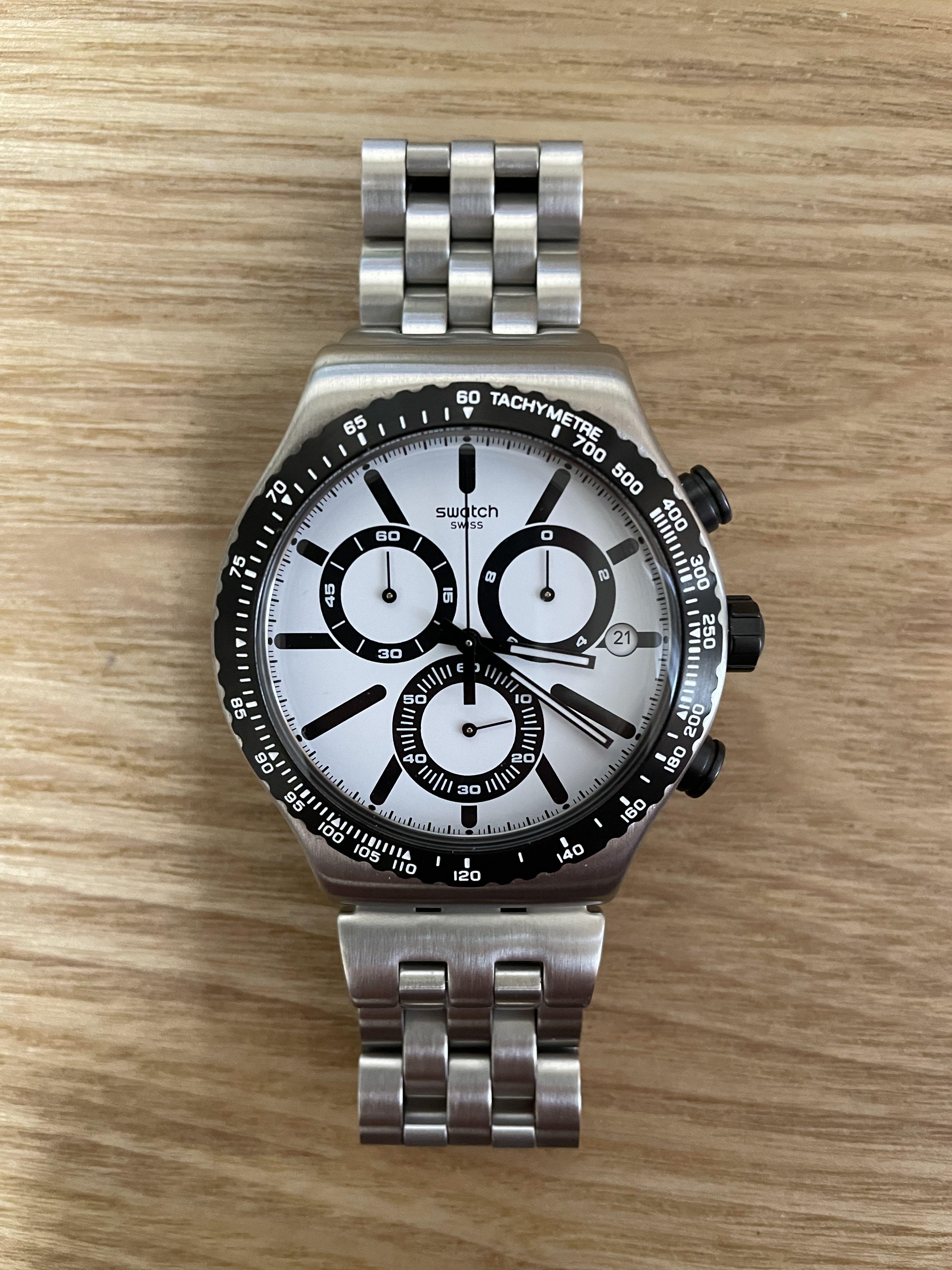 新しい 新品 Irony Swatch 金屬Chrono系列手錶CRAZY Swatch PRECIOUS