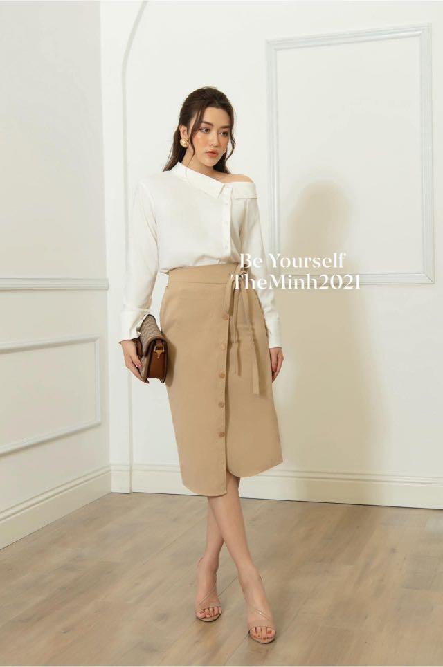 Beige skirt and white top discount