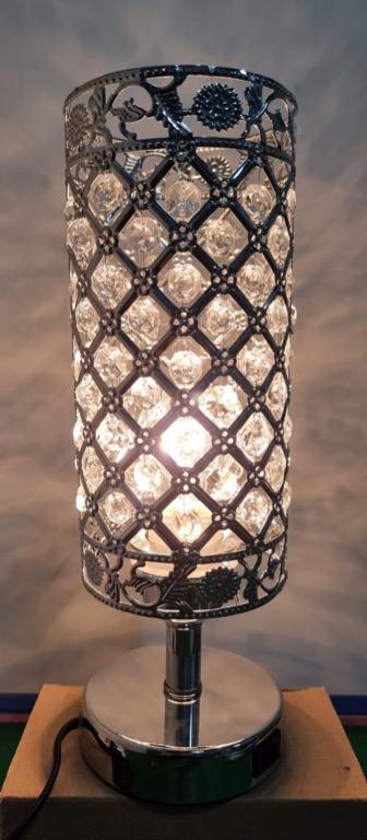 TOMSHINE Crystal Table Lamp Touch Control Dual USB with AC Outlet 3 Way Dimmable Silver Bedside Nightstand Small Desk Lamp
