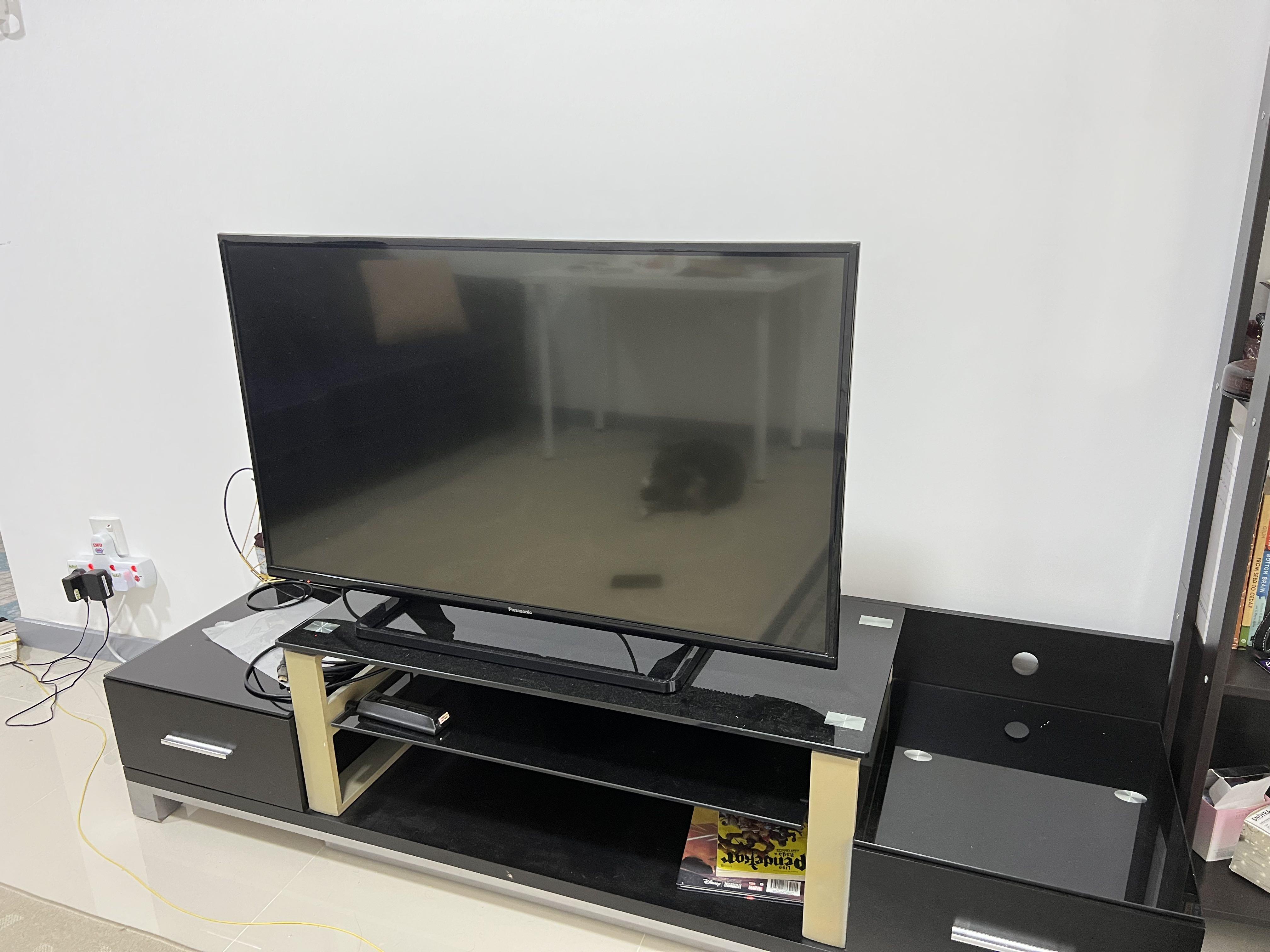 TV console Black glass, Furniture & Home Living, Furniture, TV Consoles