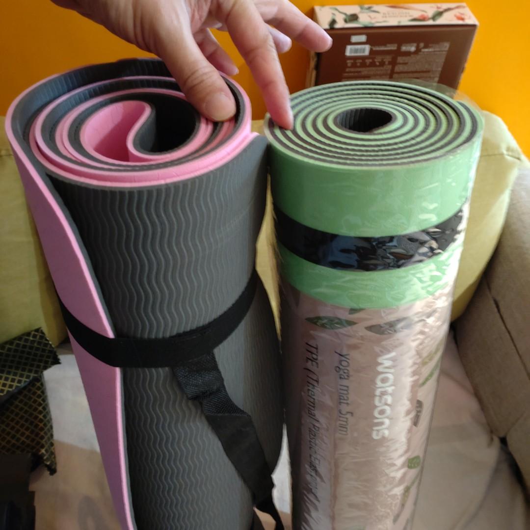 Two pcs Watsons yoga mat 5mm. Green new Pink used once TPE material