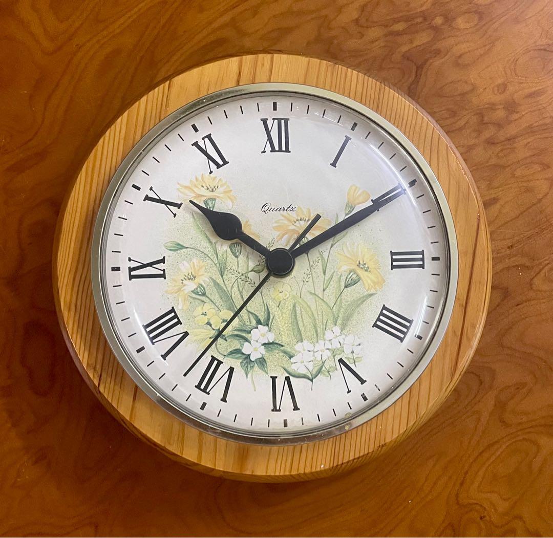 Vintage English Wooden Quartz Wall Clock xx6cms Furniture Home Living Home Decor Clocks On Carousell
