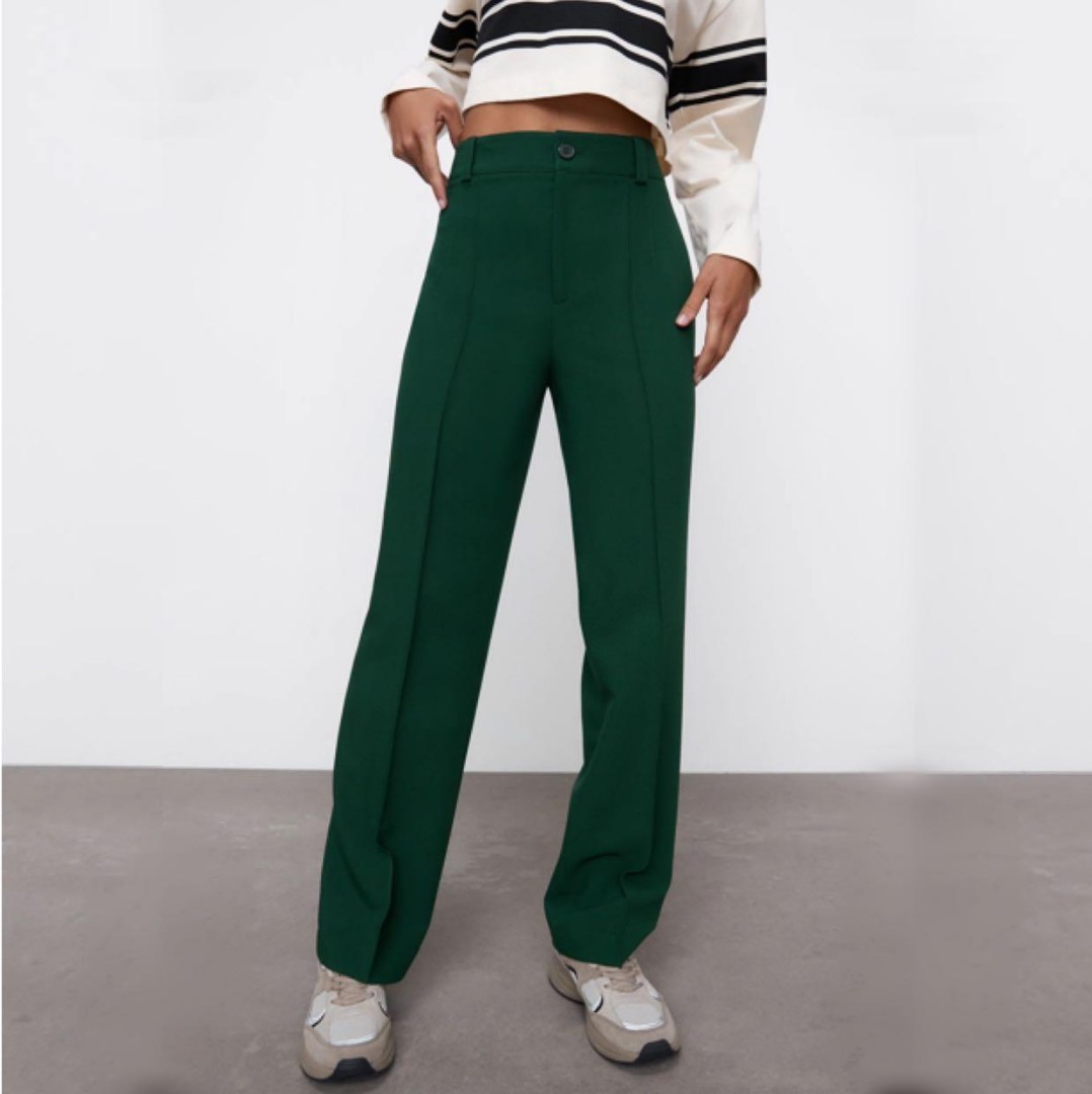Zara Francoise Green Trousers (Mossy/Army Green), Women's Fashion