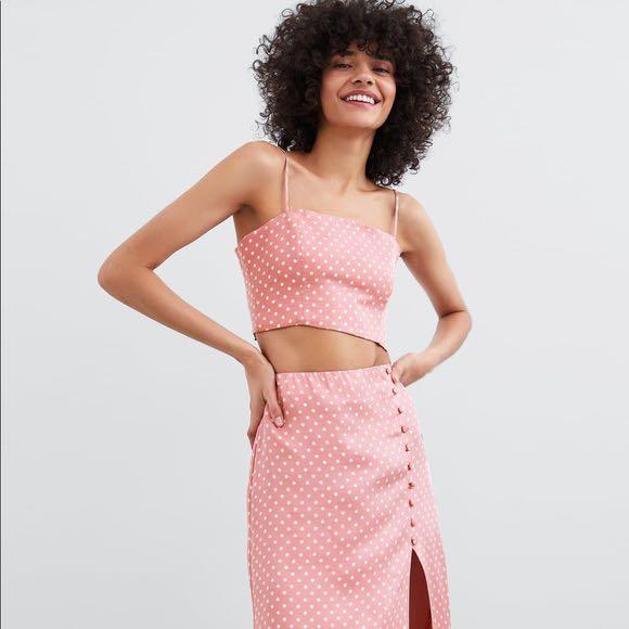 Pink polka best sale dot skirt zara