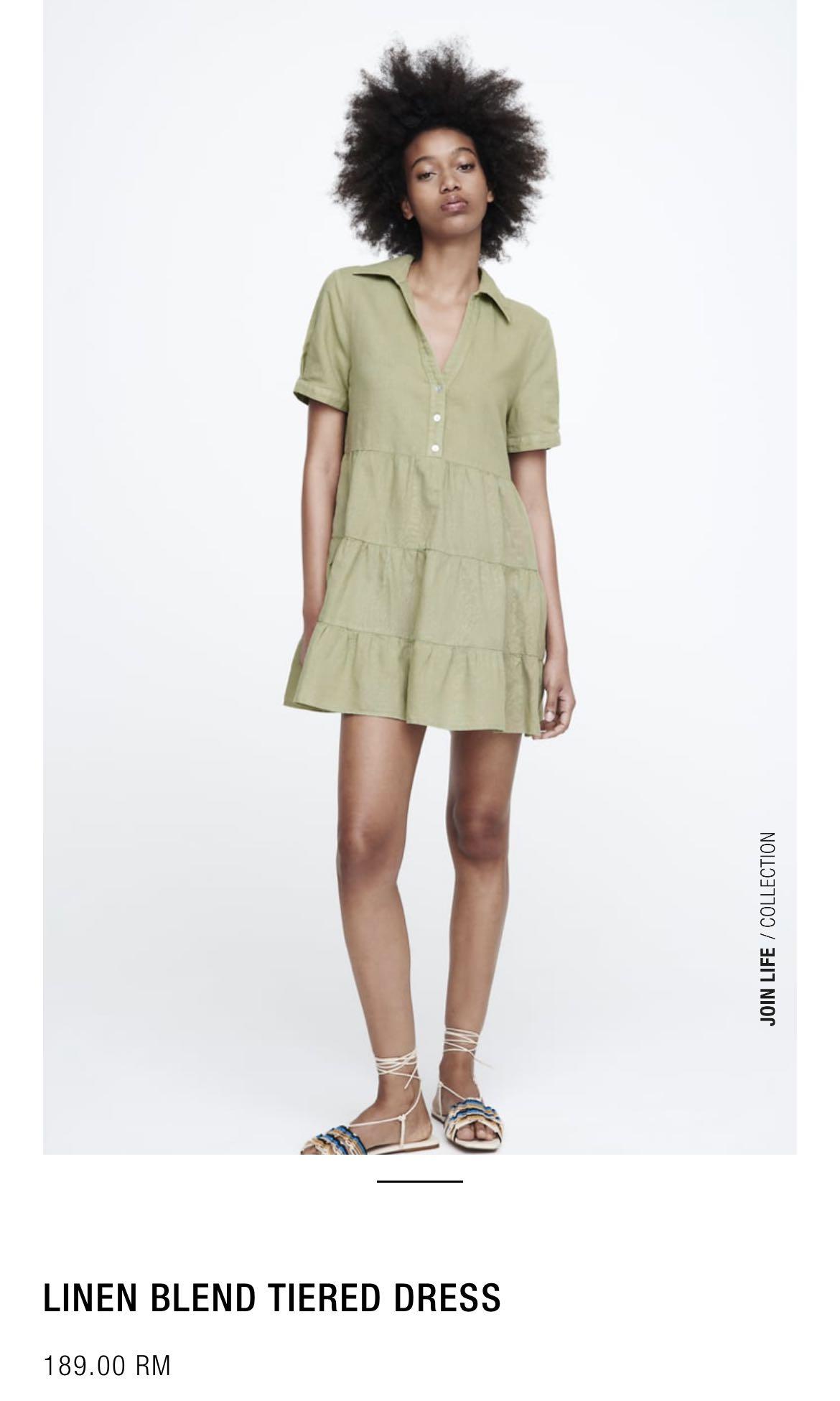 Zara khaki sales linen dress