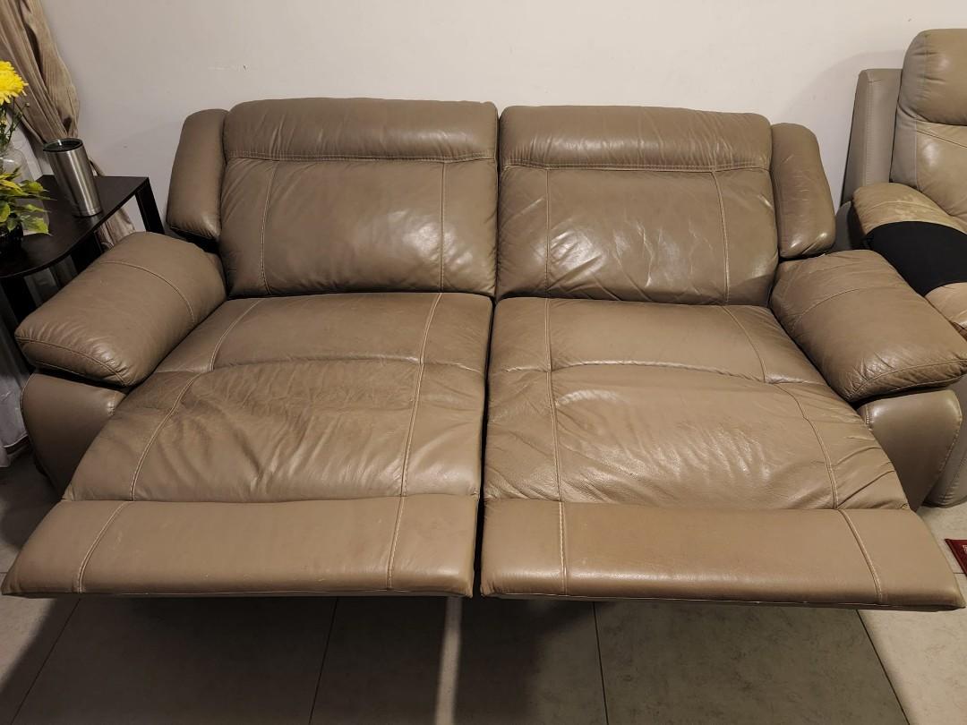 Leather electric reclining sofa (both side), cow hide(corrected grain