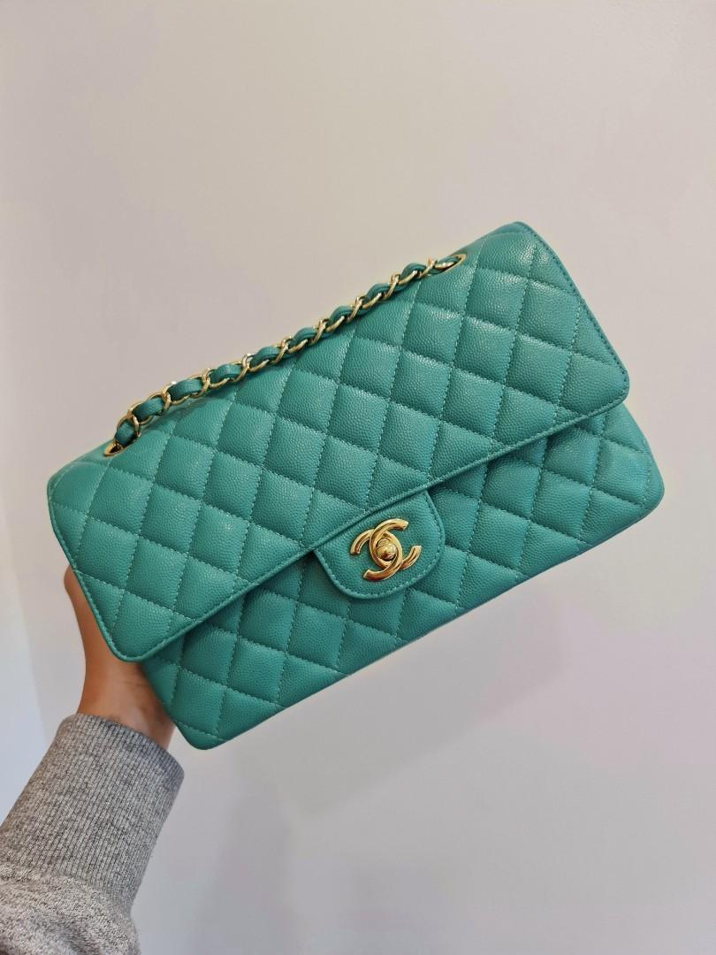 SOLD TURQUOISE CAVIAR CHANEL CLASSIC FLAP BAG MEDIUM CF 25CM