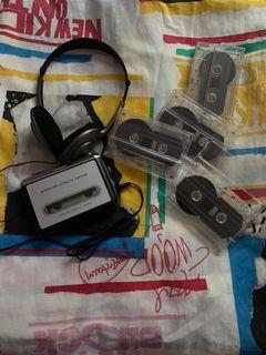 Cassette Player with Headphones and 4 Blank and Empty Tapes