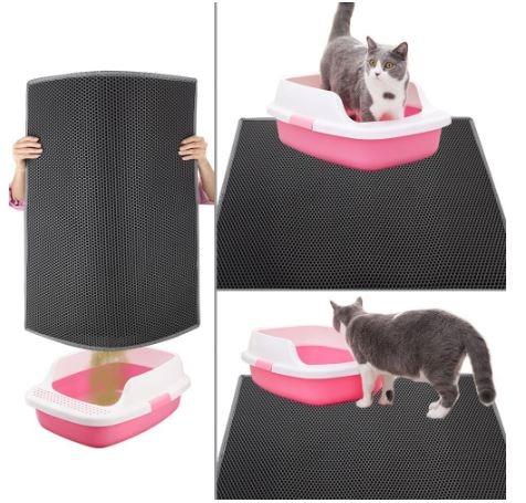 1pc Gray Double Layer Cat Litter Mat With Filtering Function, Anti