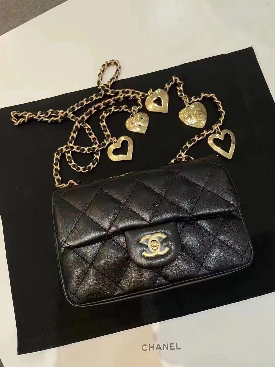 chanel bag with heart chain