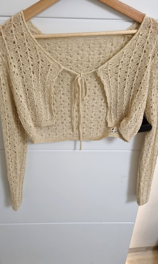 Gold lace cardigan top