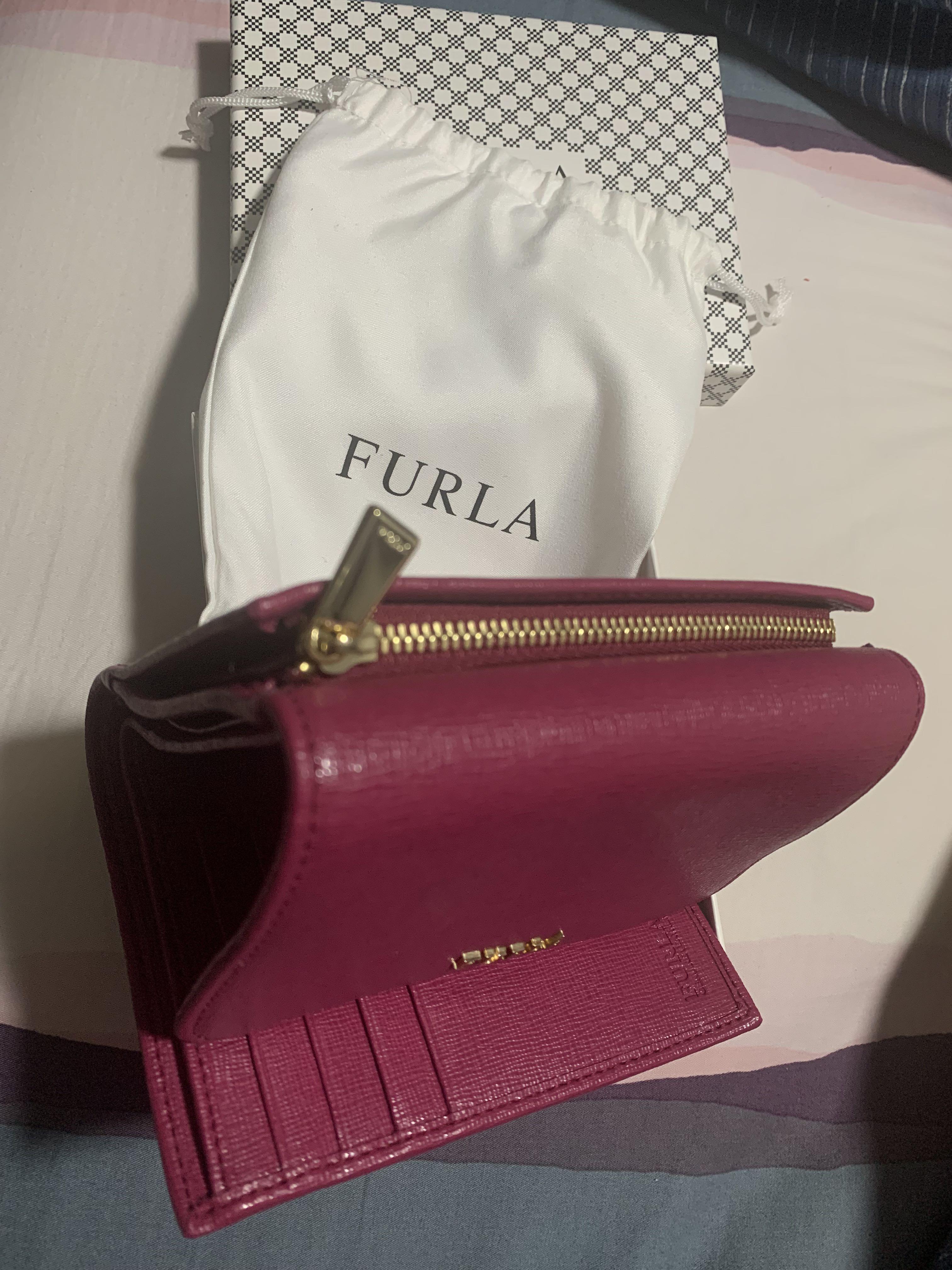 Furla long wallet round zipper PVC pink box with bag