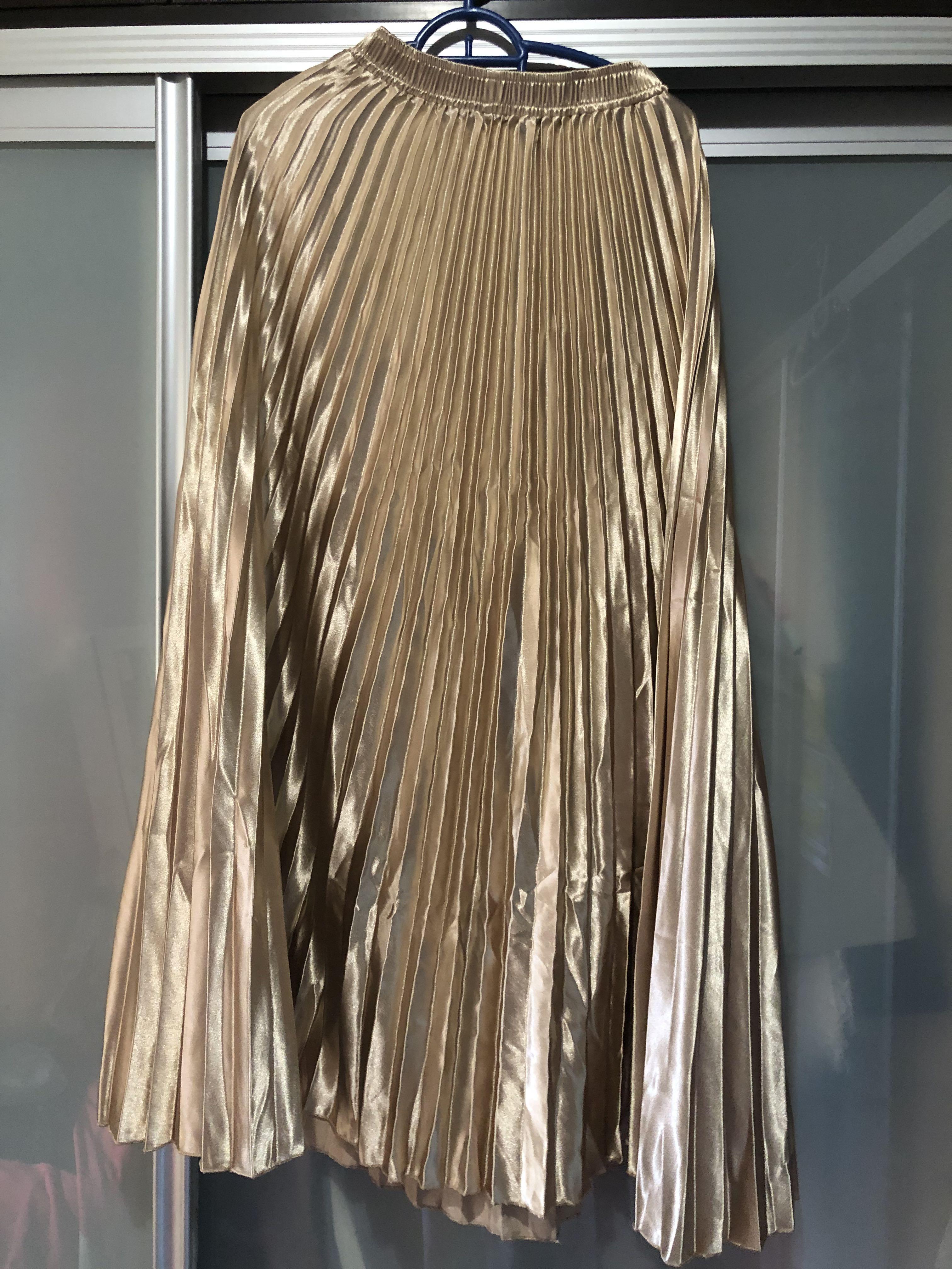 Gold pleated maxi skirt zara online