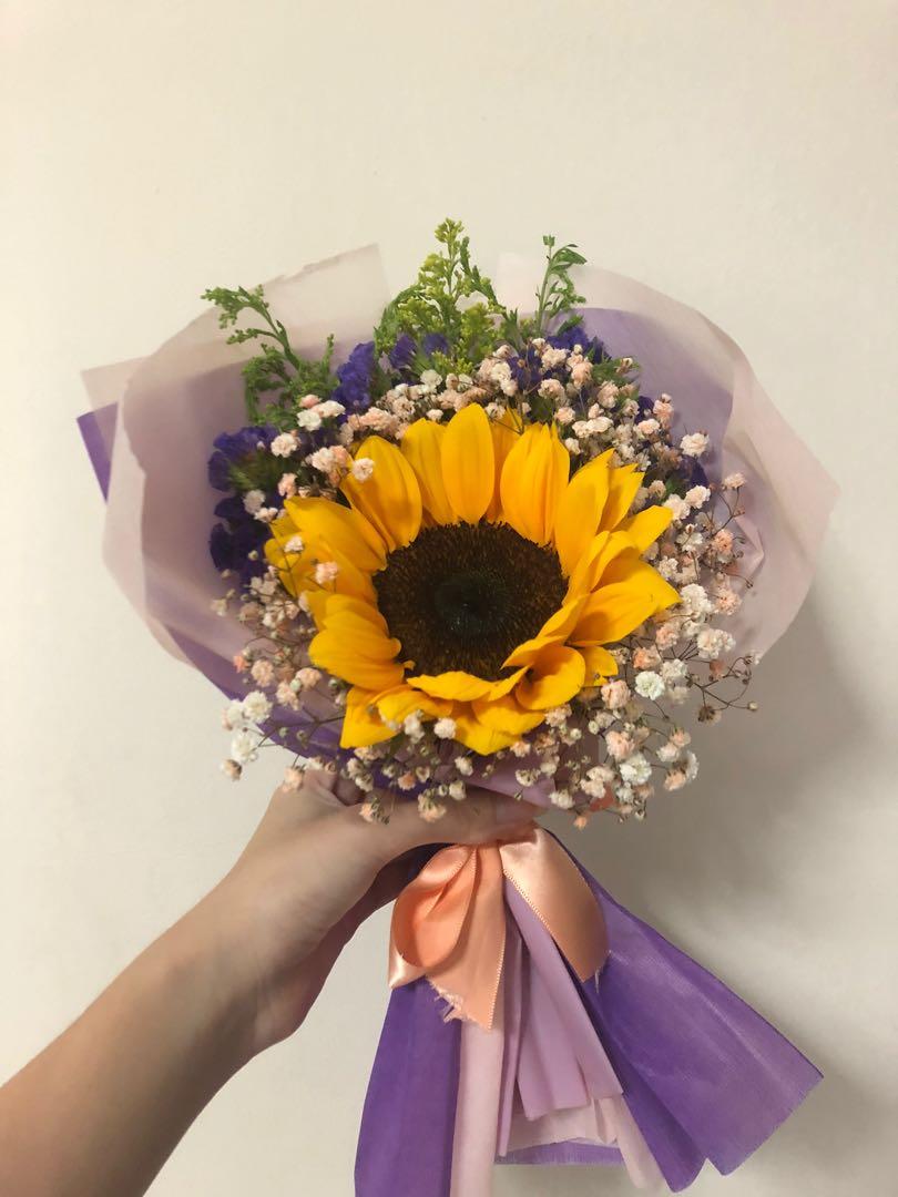 sunflowers x baby breath bouquet for valentines , Hobbies & Toys