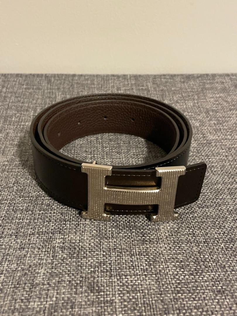 100 HERMES MEN 32mm H Striee belt buckle & Reversible leather
