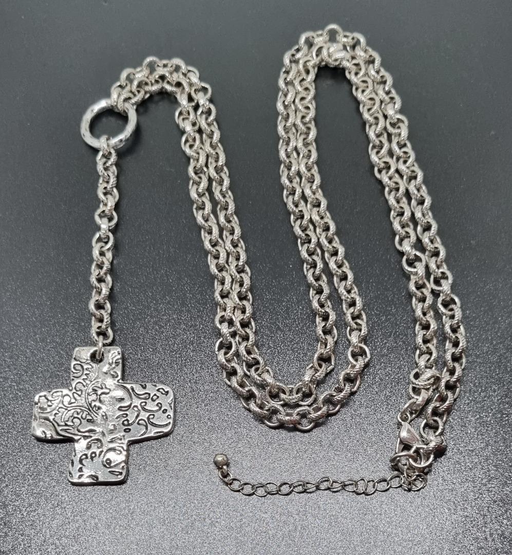 Hip hop Punk Rock Silver Rustic Cross Long Necklace Men s Fashion