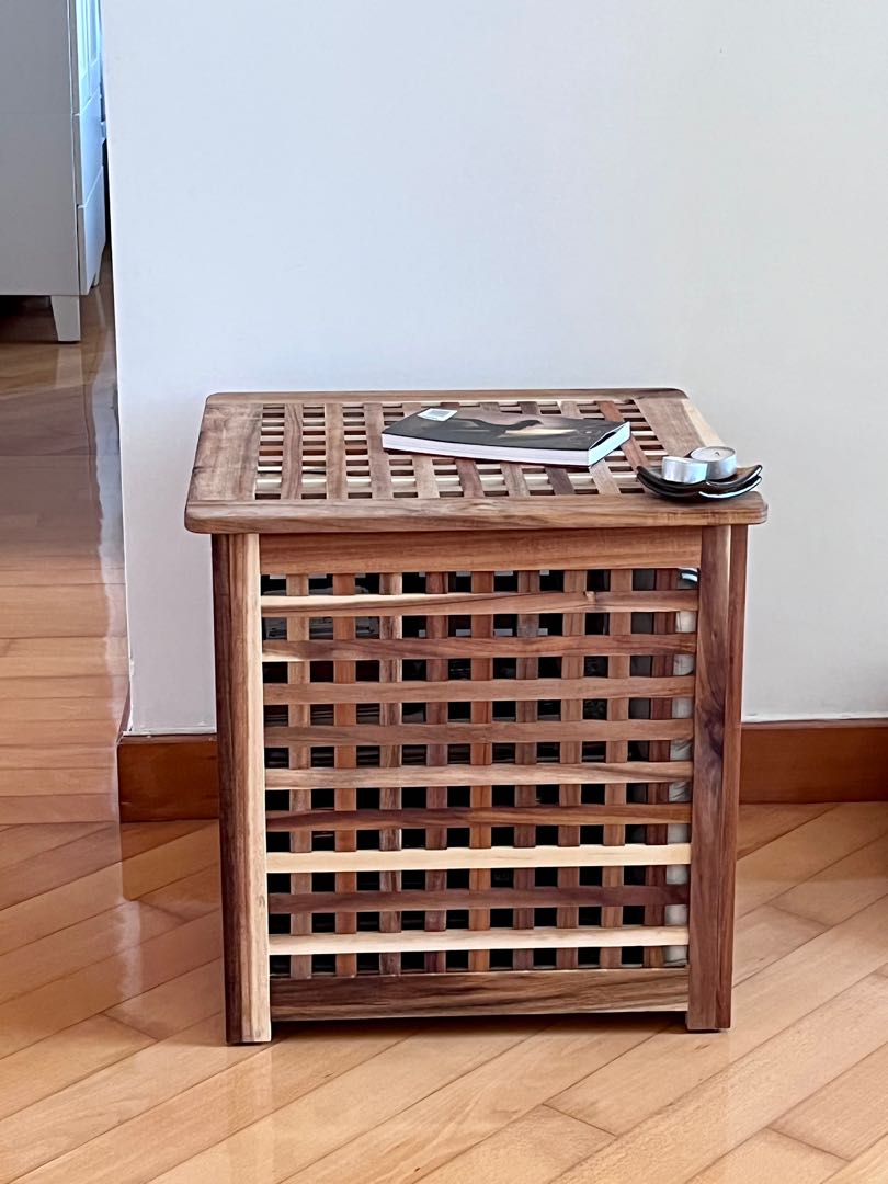 IKEA HOL wood side table/storage, 傢俬＆家居, 傢俬, 桌子 Carousell