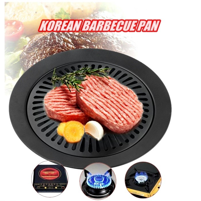  BBQ Plate,korean Style Stovetop,Smokeless Indoor Stainless  Steel Non-stick Roasting Round Barbecue Grill Pan For Indoor Outdoor  Camping BBQ, Cooking Delicious Roasting Food : Home & Kitchen