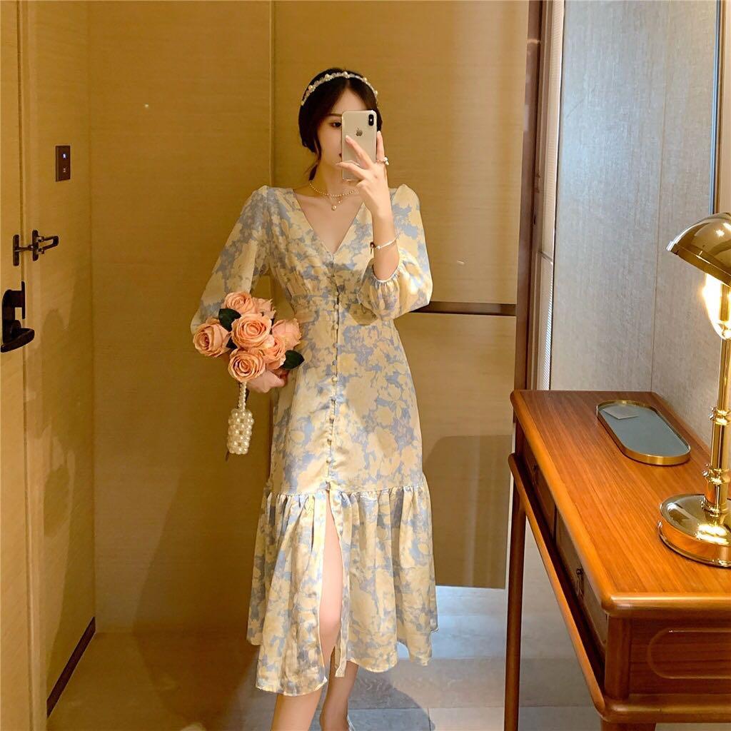 Korean floral deals dress
