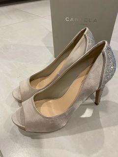 Kurt Geiger Carvela Juliette Nude Satin Crystal Stiletto Heels EU38
