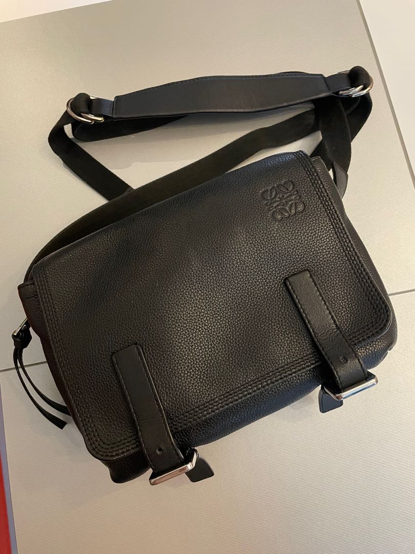 Loewe XS military messenger bag in soft grained calf leather black