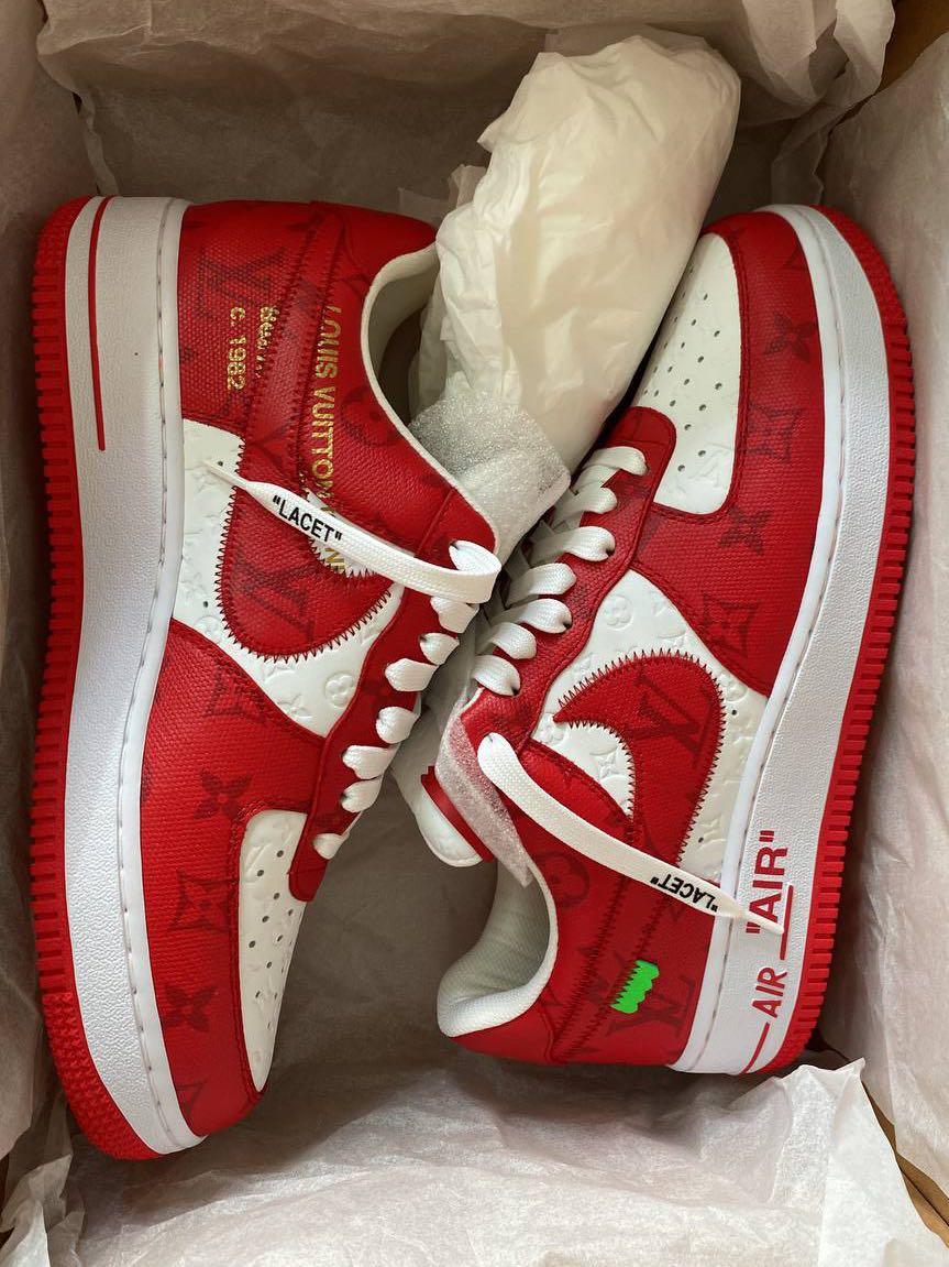 Louis Vuitton x Nike Virgil Abloh White Red Air Force 1 Low, Women's  Fashion, Footwear, Sneakers on Carousell