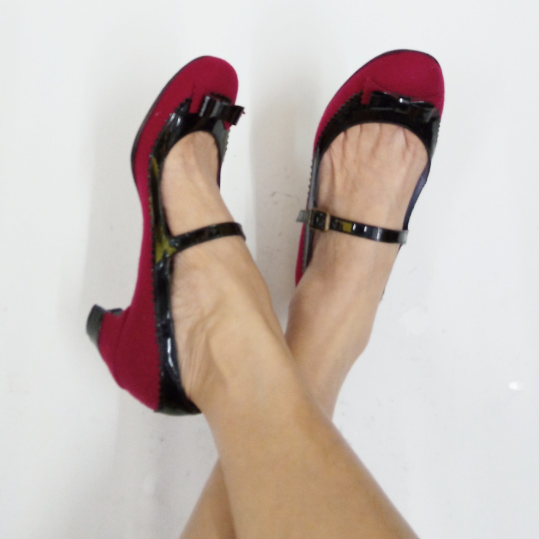 Marc by Marc Jacobs Red Black Patent Leather Fabric Mary Jane