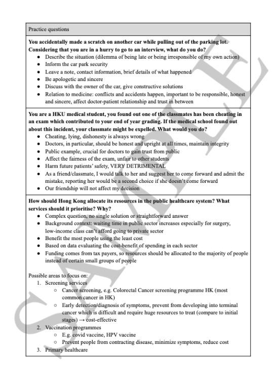 Med School Interview Notes HKU MBBS CUHK MBChB Practice Questions