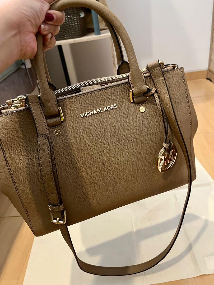 Michael Kors Sutton Medium Satchel Bag in Khaki Barang Mewah Tas