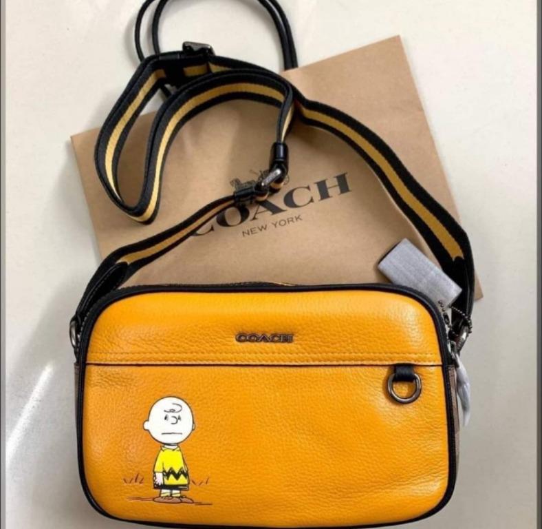 New Coach Original X Peanuts Graham Crossbody With Charlie Brown Leather Yellow Collection Crossbody Sling Bag For Men Come With Complete Set Suitable for Gift Luxury Bags Wallets on Carousell