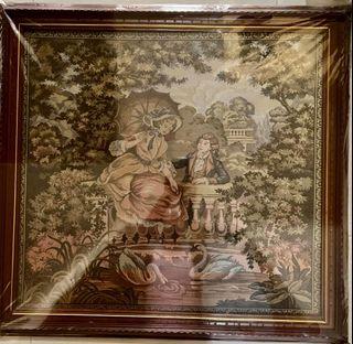 Old Framed Authentic  FRENCH TAPESTRY 2.62 inches x 2.79 inches