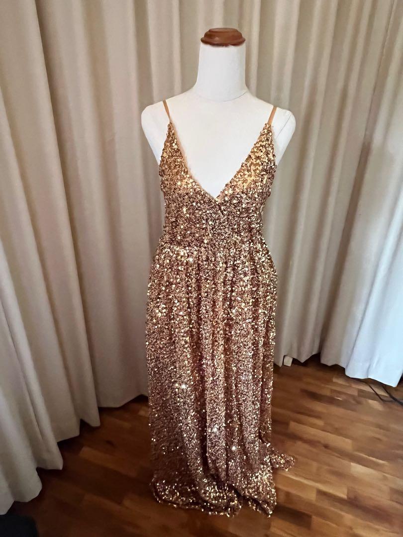 Limited edition everlasting rose gold sequin long sleeve maxi dress best sale