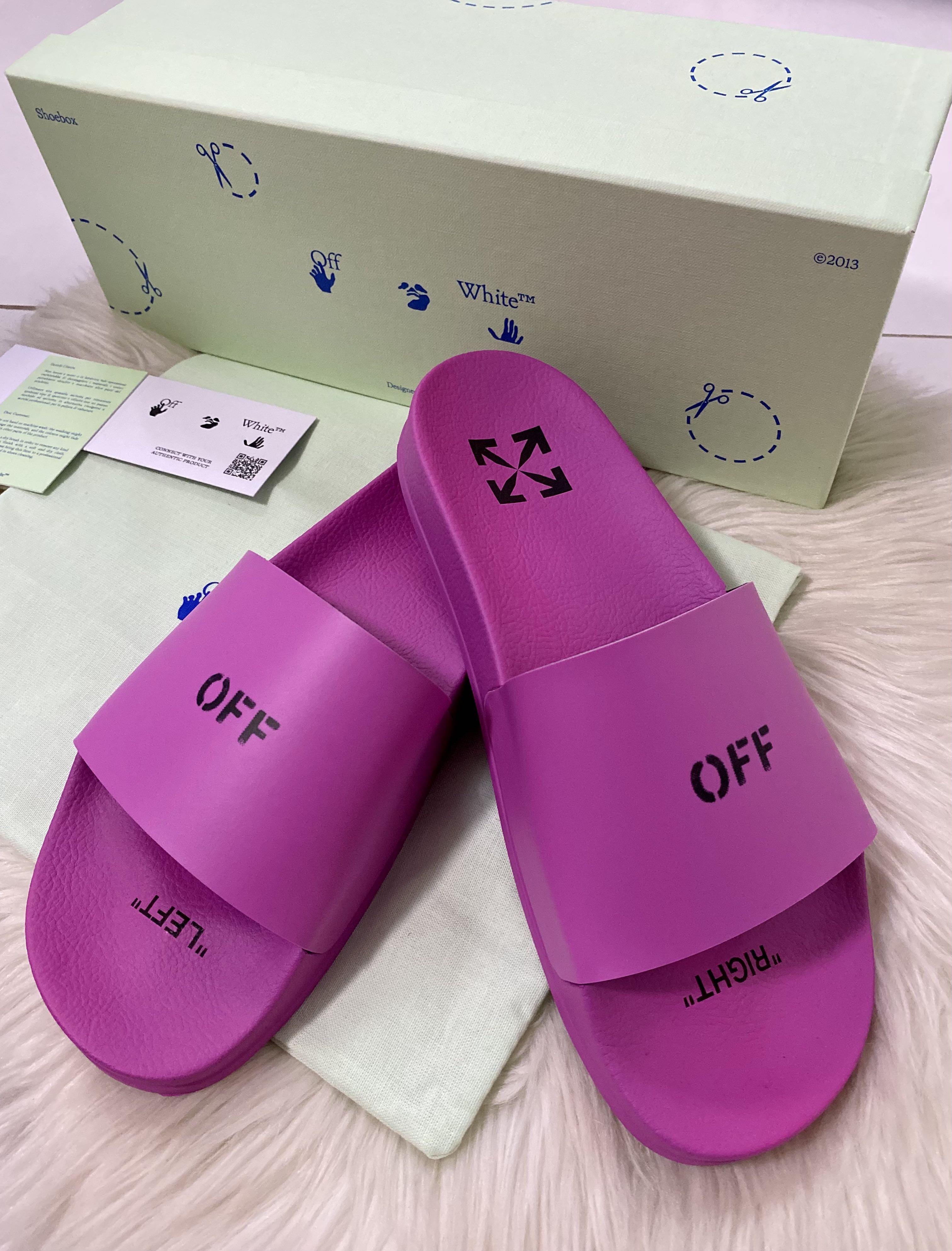 SALE!! Authentic Off-White Fuchsia Pink Logo Arrow Rubber Pool Slides  Slipper, Men's Fashion, Footwear, Slippers \u0026 Slides on Carousell