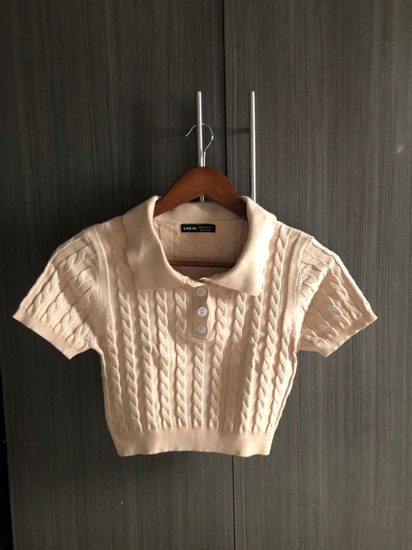 SHEIN Half Button Cable Knit Crop Top 