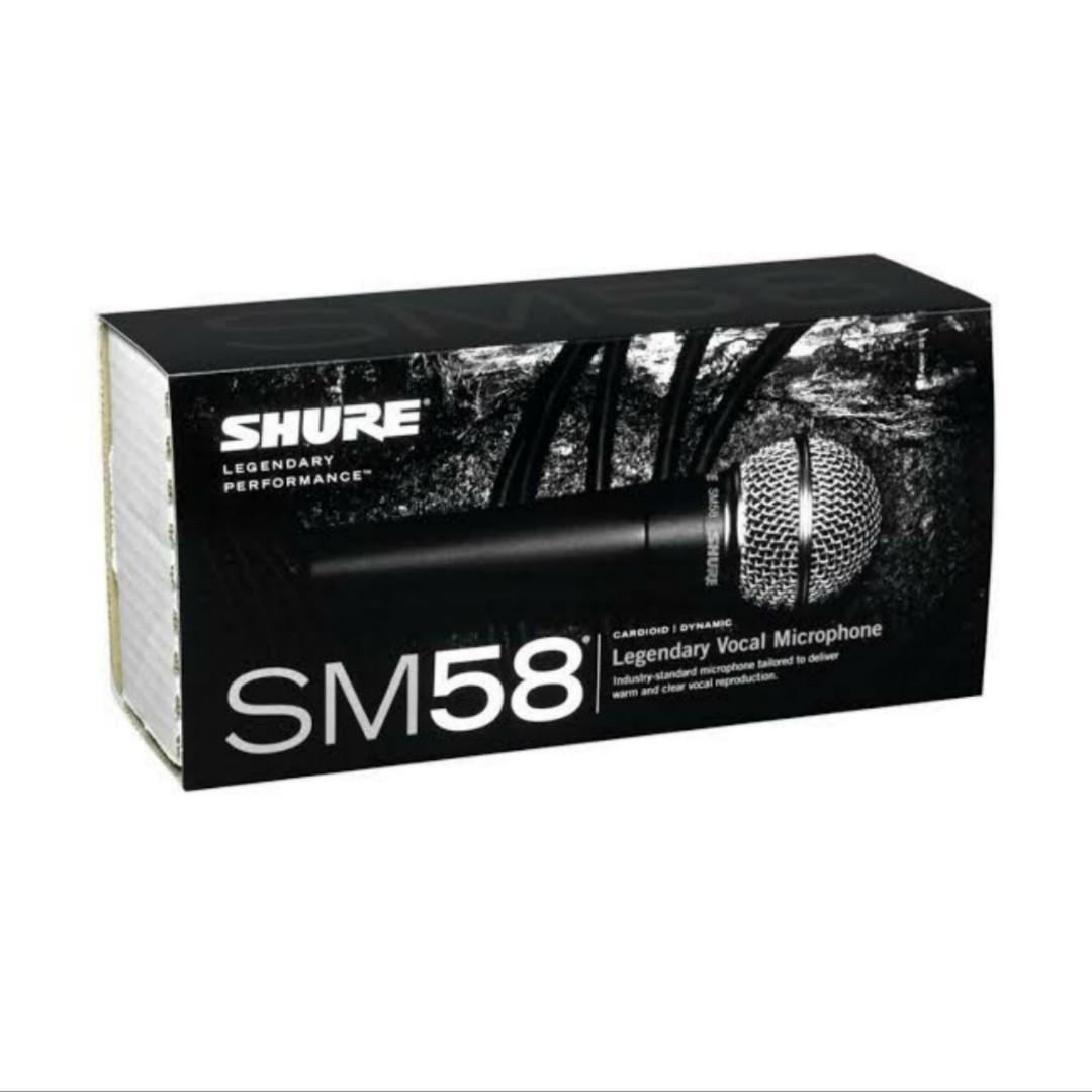 SHURE SM58 MIC (Category: Microphones) located in Makati City. Submitted by micsrus (Listing ID 1173973527, Image 1). Description: SHURE SM-58 AUTHENTIC, BRAND NEW MOP: BDO, GCASH, COD SHIPPING IS PAID BY BUYER Microphone Type: Dynamic. Polar Pattern: Cardioid. Frequency Response: 50Hz-15kHz. Max SPL: 94dB SPL. Output Impedance: 150 ohms. Color: Black Connector: XLR MADE IN MEXICO.