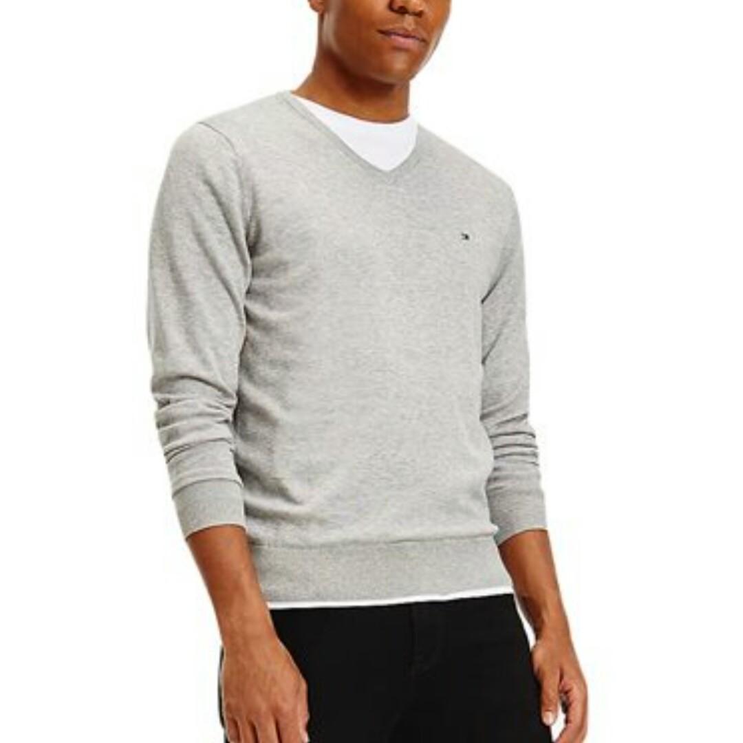 Tommy hilfiger grey v neck sweater sale