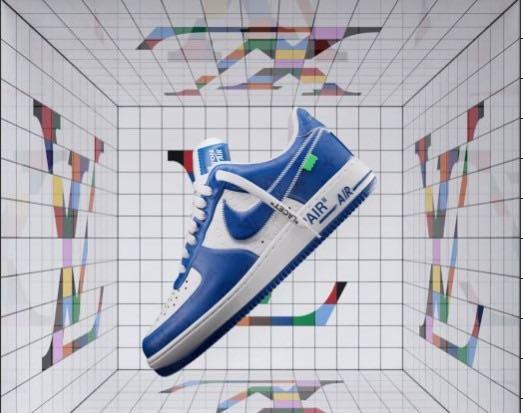 ULTRA LIMITADO - Louis Vuitton x Nike Air Force 1 “Team Royale” blanco y  azul Cuero ref.584828 - Joli Closet