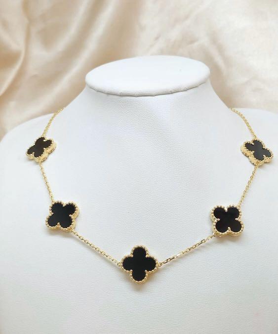 VCA Onyx Necklace (5 motif) HK Setting (Category: Necklaces) located in Quezon City. Submitted by jewelryandpreloved (Listing ID 1173996597, Image 1). Description: ✨16-18 inches ✨Brand New & Pawnable 18K Gold✨ ✈️ Same Day Delivery for nearby locations via Lalamove (Payment First) 📸 Posted photos are actual items ‼️ Prices are based PER PIECE and NOT PER GRAMS 💵 Money-back Guarantee if proven fake 💯 💌 For more info, send us a DM 😉.