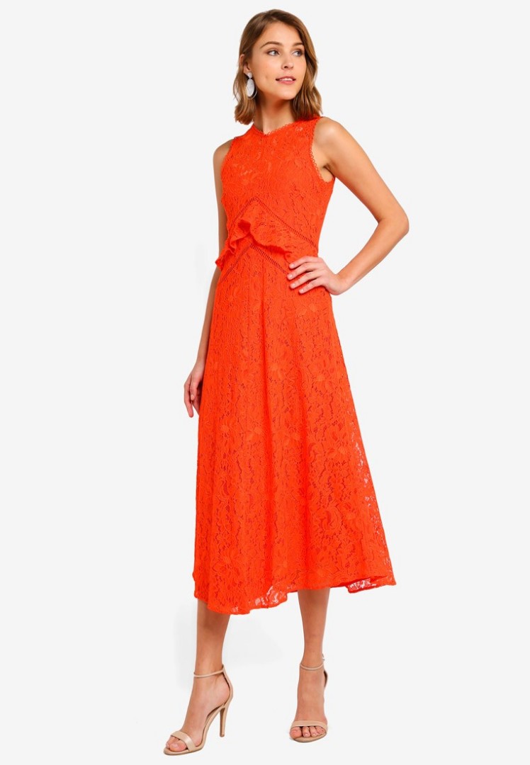 warehouse frill lace midi dress