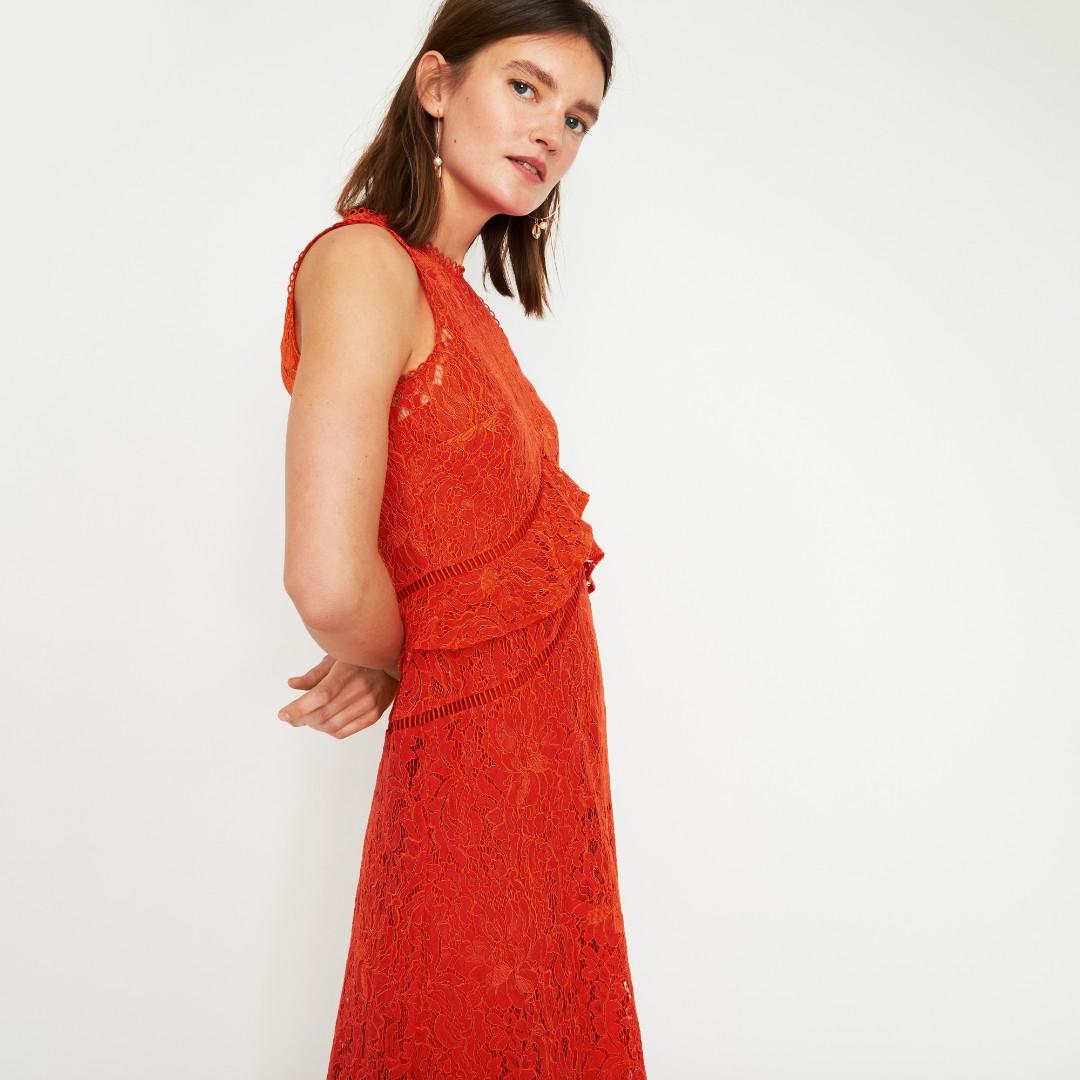 Warehouse frill best sale lace midi dress