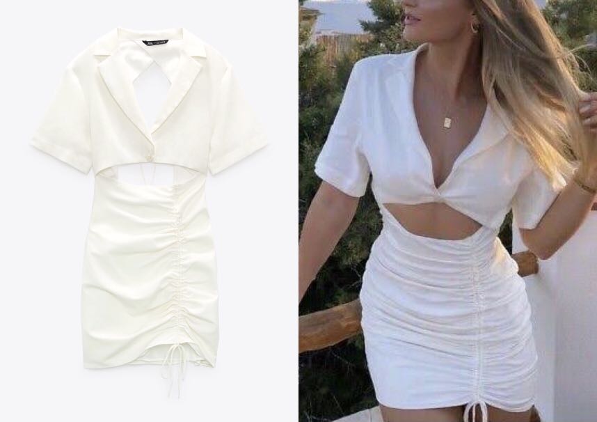Zara Elastic Linen Blend Dress with Cut out Detail, Women's Fashion, Dresses  u0026 Sets, Dresses on Carousell