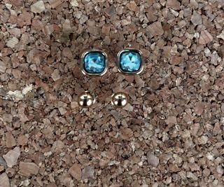 2 set earrings (Aquamarine & Gold Studs)