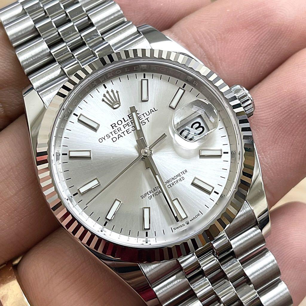 Cheapest 100 Brand New Authentic Rolex Datejust 36 Fluted Jubilee Silver Baton Dial Automatic 36mm Watch 126234