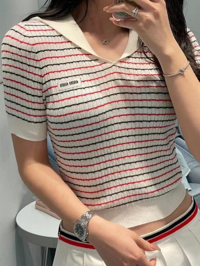 Authentic Miu Miu Red white and blue striped knitted sweater
