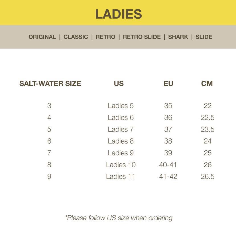Saltwater sandals on sale size chart