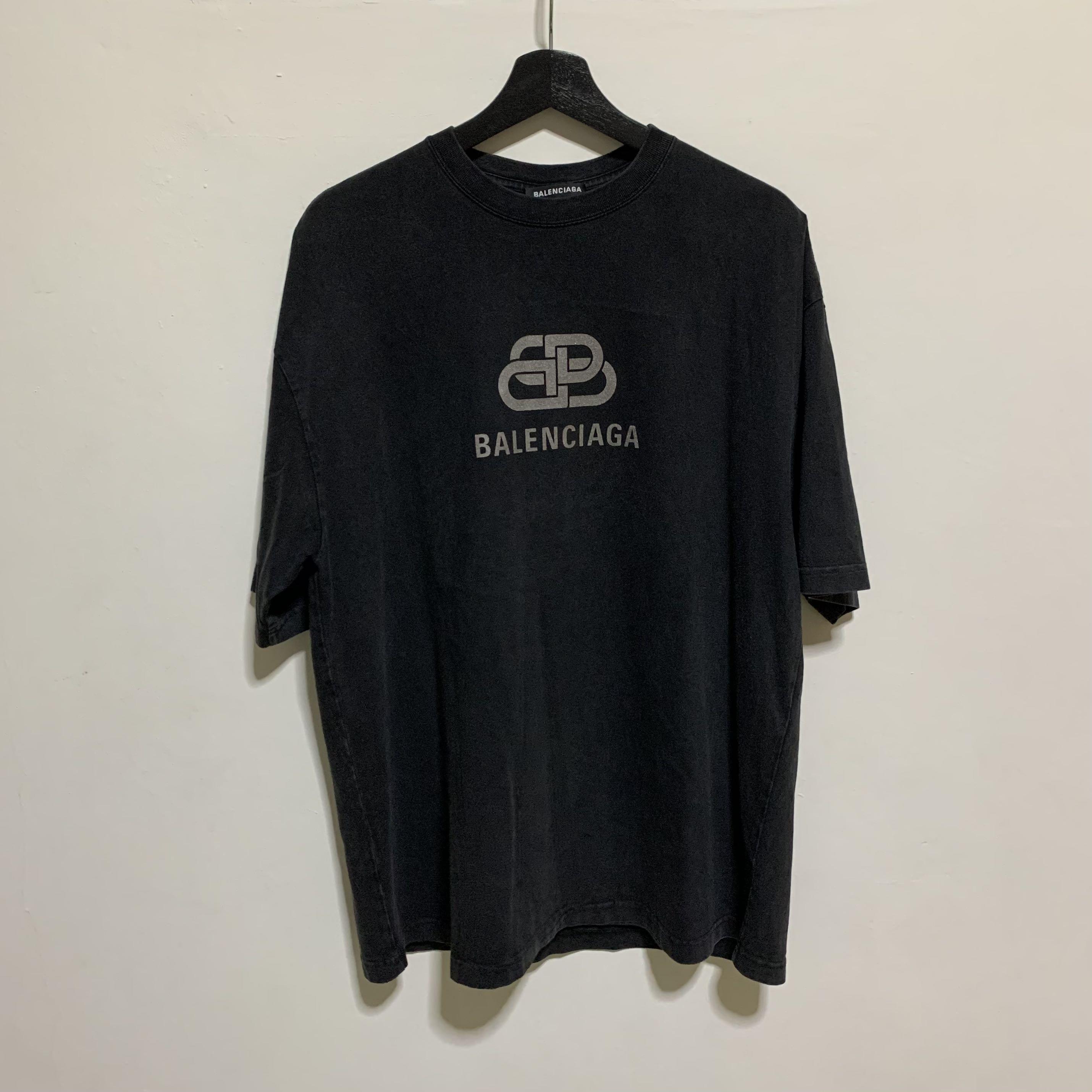 Balenciaga Silver Interlock Washed Black Tee Shirt, Men's Fashion, Tops ...