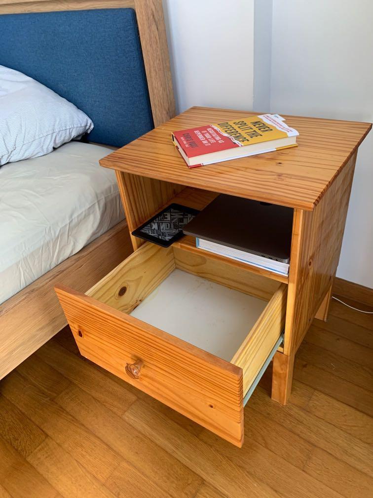 Bedside Table (Category: Shelves, Cabinets & Racks) located in Singapore. Submitted by nicebai (Listing ID 1174140427, Image 3). Description: Bedside table. Used for a few years, no defect and in good condition. We had this hand-varnished to make it last longer and look better from the original piece. Width: 48cm Height: 62cm Depth: 39cm .