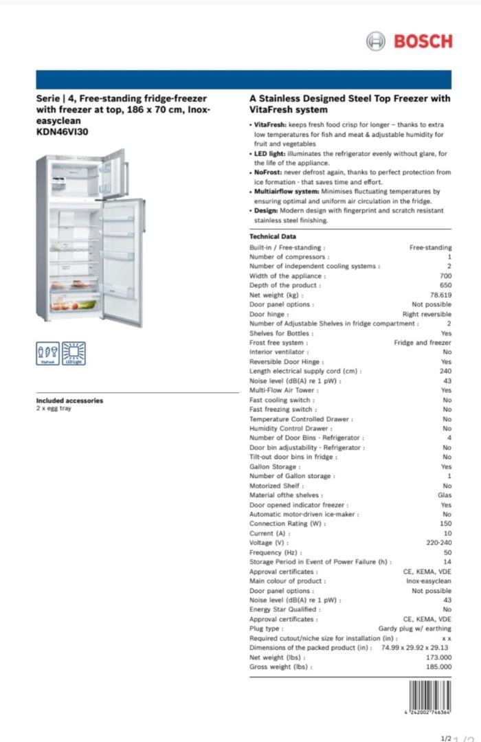 Bosch fridgefreezer, TV & Home Appliances, Kitchen Appliances