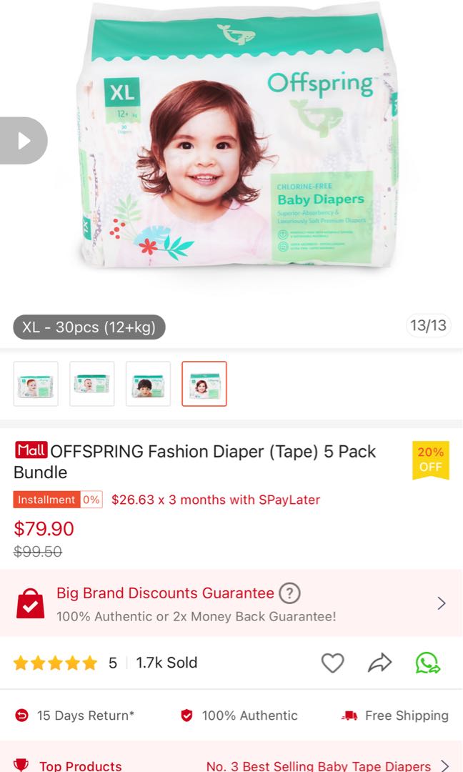 Brand new Offspring XL diaper x5, Babies & Kids, Bathing & Changing