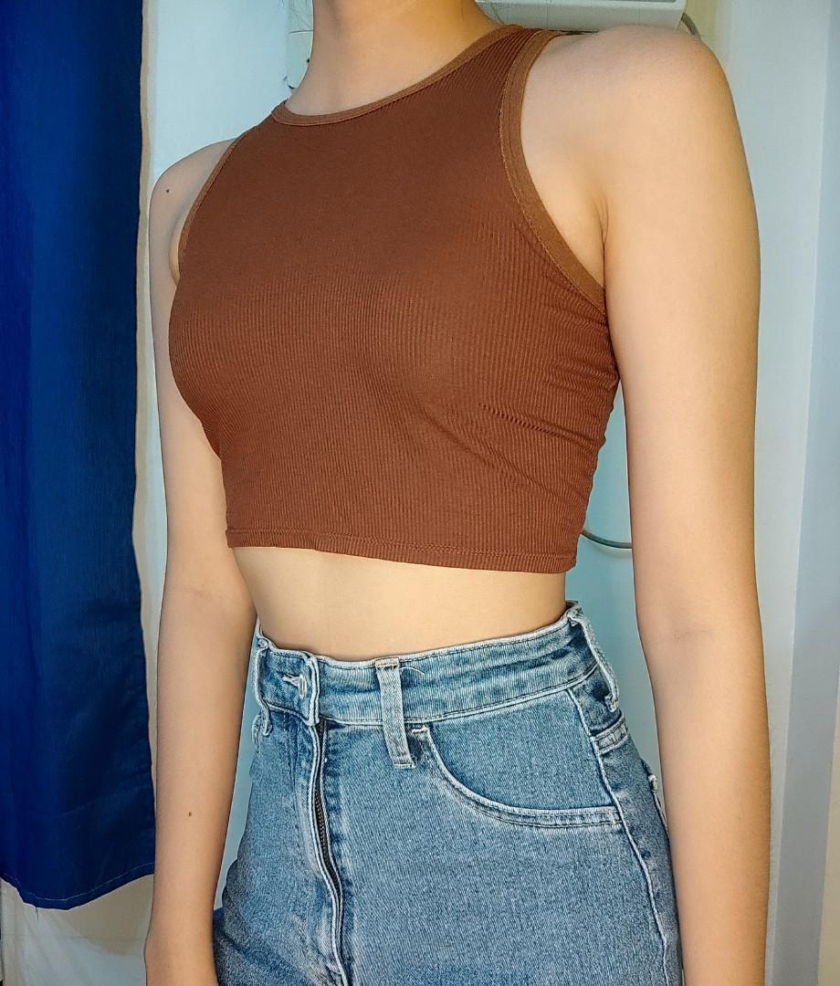 Brown crop top (s), Women's Fashion, Tops, Sleeveless on Carousell